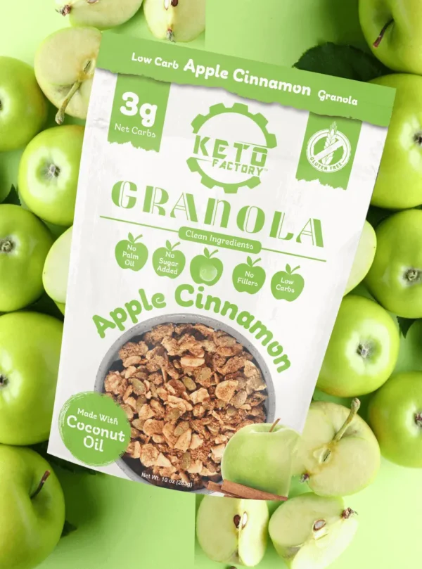 Keto Factory Apple Cinnamon Granola – Low Carb, No Sugar Added, Gluten-Free Granola made with Coconut Oil