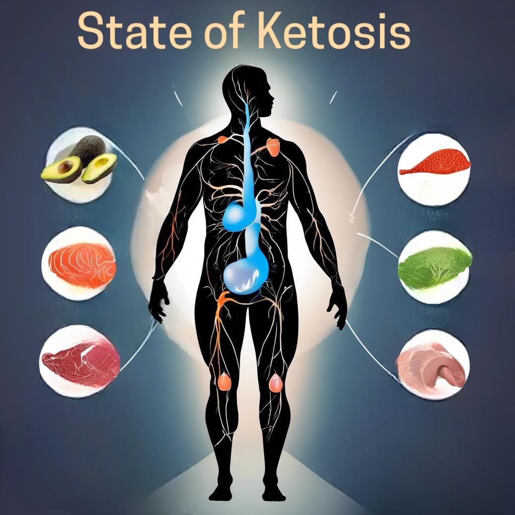 An infographic explaining the state of ketosis, a metabolic process that occurs during the ketogenic diet